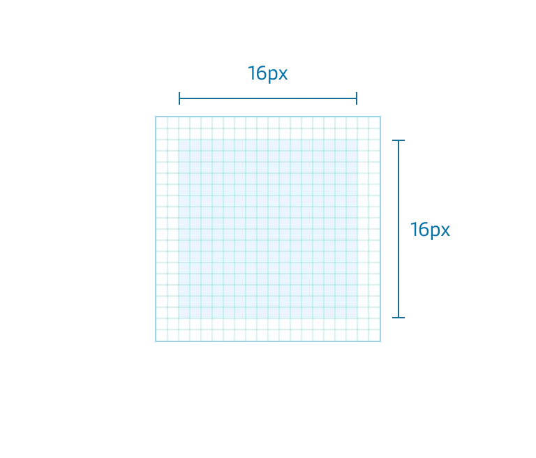 16x16 pixel live area for 20 pixel icons.